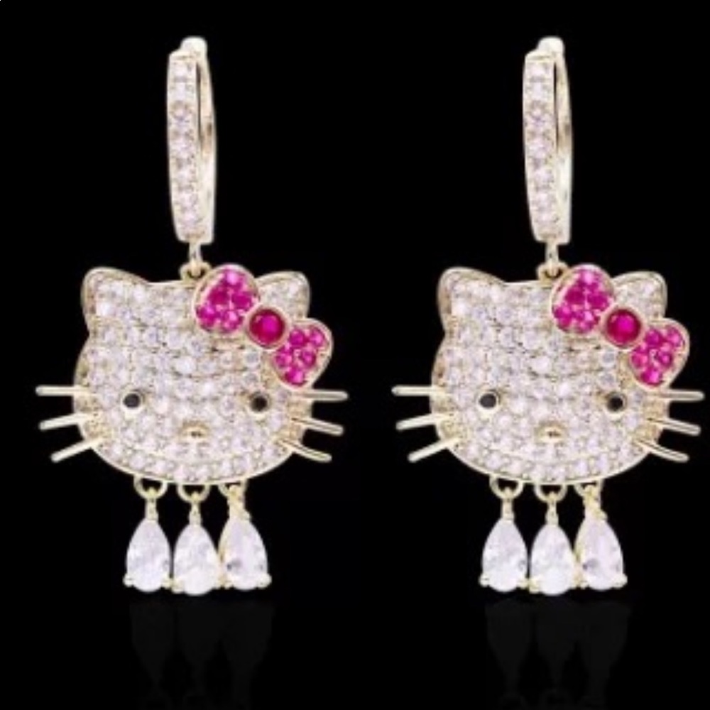 New Hello Kitty Dangling Rhinestone Earrings